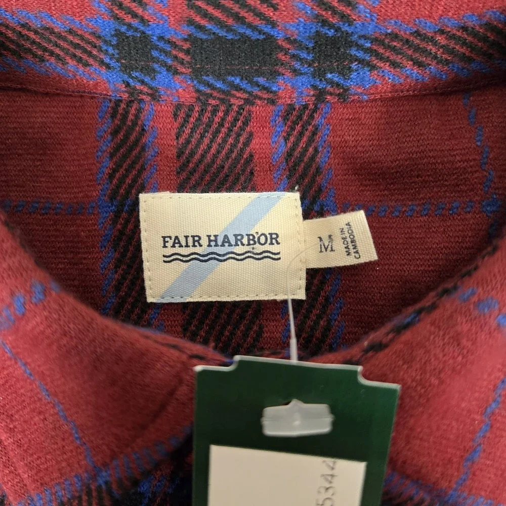 Fair Harbor Shirt Mens Medium Dunewood Ultra-Stretch Flannel Cobalt Wine Plaid